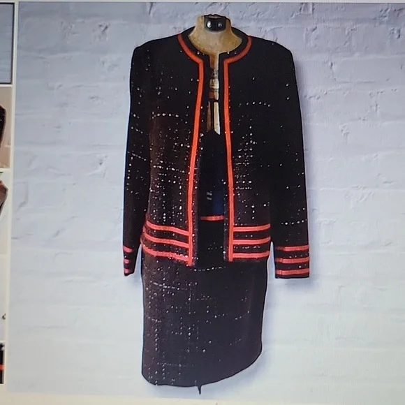 Tara Ryan brown black red textured skirt set red grosgrain ribbon trim 10 EUC - Picture 6 of 9